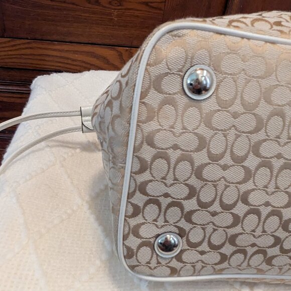 Coach Signature Tan Canvas White Leather Stripe Satchel Bag F31308 - Picture 8 of 14
